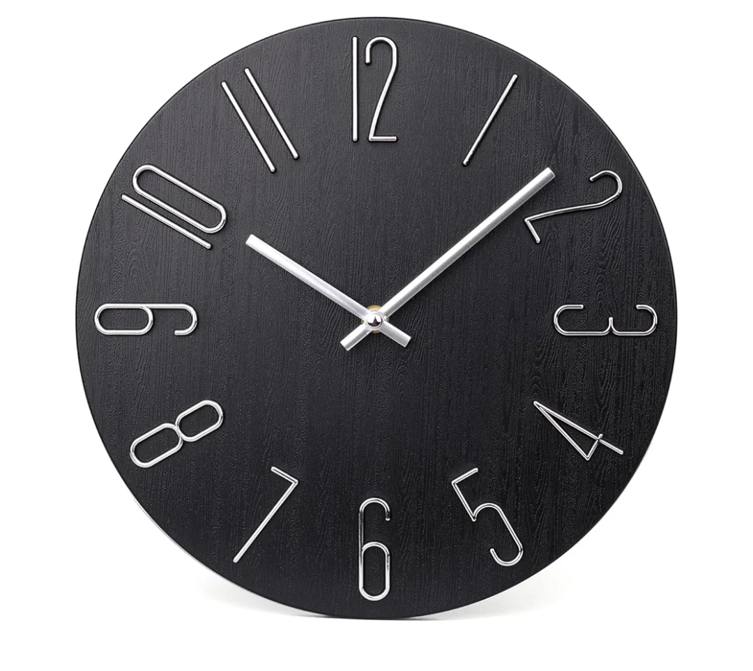 jomparis Wall Clock 12" Silent Non-Ticking Modern Style Wooden Wall Clocks Decorative for Office Home Bedroom School (Black)