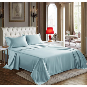 CozyLux Satin Sheets Queen Size - 4 Piece Aqua Bed Sheet Set with Silky Microfiber, 1 Deep Pocket Fitted Sheet, 1 Flat Sheet, and 2 Pillowcases - Smooth and Soft, Light blue