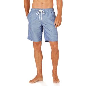 Amazon Essentials Men's 9" Relaxed-Fit Quick-Dry Swim Trunk - Discontinued Colors (Large, Blue Geometric Print)