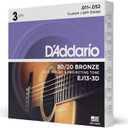 D'Addario Acoustic Guitar Strings, 80/20 Bronze, EJ13-3D, Custom Light Gauge 11-52, 6-String Set, Pack of 3