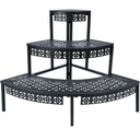 Aboxoo 3 Tier Plant Stand Flower Pot Rack, Metal Stair-Step Style Corner Shelf Planters, Quarter Round Display Holder for Indoor Outdoor Use(Black, Semicircle)