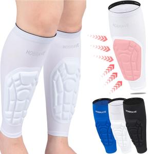 HOBRAVE 2PCS Soccer Shin Guards Padded Calf Compression Sleeves Supports for Shin Splint (X-Large, White)