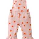 Toddler Baby Girl Valentines Clothes Ruffled Sleeves Top Heart Bell Bottoms Flared Overalls Suspender Pants Set (2-3T)