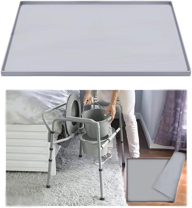 Bedside Commode Mat Bedside Toilet Mat with Raised Edge for Seniors Under Commode Chair Mat Non-Slip Recycle Commode Toilet Pad Silicone Mat for Portable Adults Potty 23.6"X 19.7" (Large)