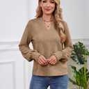 Womens Tops Dressy Casual Long Sleeve Shirts Loose V Neck Business Work Tunic Blouses (Beige, S)