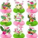 JOJO FLY 9 Pcs Flamingo Centerpieces for Tables Hawaii Luau Honeycomb Centerpieces Flamingo Birthday Decorations Tropical Aloha Party Table Toppers Summer Pool Beach Party Supplies