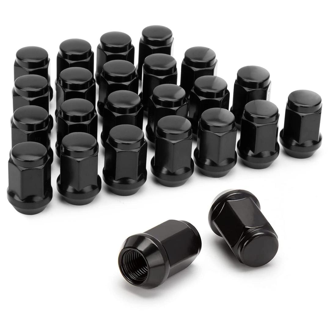 Dynofit M12x1.5 Wheel Lug Nuts Compatible with Ford Focus Fusion Escape 2006-2019, 24pcs 12mmx1.5 Black Wheel Nuts Fit Aftermarket AL Rims,1.38"Height 19mm Hex 60 Degree Closed End Tuner Nut