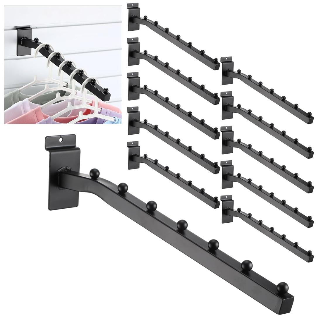 Blulu 10 Pcs 7 Ball Slatwall Waterfall Hooks 13.8 Inch Metal Slat Wall Accessory Slatwall Display Hangers Heavy Duty Slat Wall Hooks Shelf Brackets for Clothing Retail Garage Shop Display(Black)