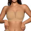 Seamless Wireless Strapless Bras for Women - V-Neck Full Coverage Strapless Bralette No Underwire Convertible Tube Top Bra (Large, Brown Skin)