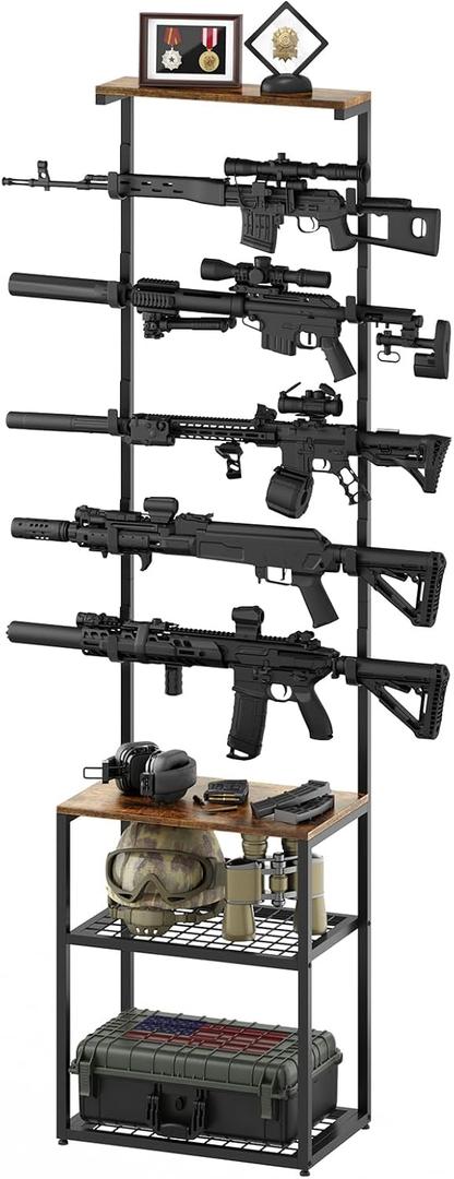 Gun Rack, Indoor Gun Racks for Wall Mount Gun Display Stand, Floor Gun Stand Holds up 5 Guns Storage Airgun Rifle Holder Hunting Gun Shelf (Black, Medium-17.3" L)