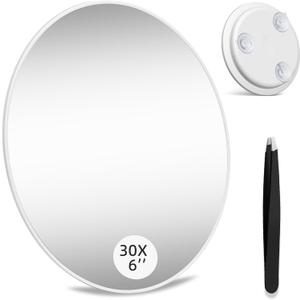 Large 6" 30X Strong Magnifying Mirror with Tweezers, Travel Magnified Mirror 30x with Suction Cups, High Magnification Mirrors 30 x for Detailed Make up