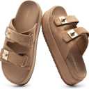 DREAM PAIRS Platform Sandals Women Raffia Espadrilles Summer Comfortable Wedge Sandals Beach Vacation Adjustable Buckle Cute Slide Sandals (10, Brown)