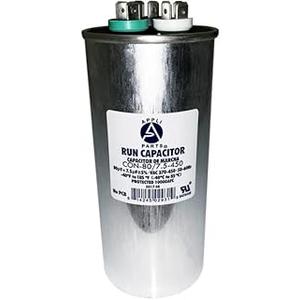 Appli Parts Dual Run Capacitor for ac 80+7.5 Mfd uF (microfarads) 370VAC or 450VAC CBB65 Round Universal fit for hvac and other applications 5-3/4 in High 2-5/16 in Wide CON-80/7.5-450