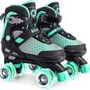 SULIFEEL Roller Skates for Girls Boys Kids,4 Sizes Adjustable Quad Skates with Light up Wheels,Safe Fun Children Skates, Best Gift for Beginners Indoor Outdoor Sports (Medium - Big Kid, Mint Green)