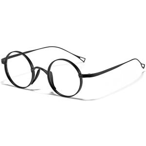 Handmade Men Titanium Alloy Eyeglasses Lightweight Retro Round Eyewear Frame (Matte Black)