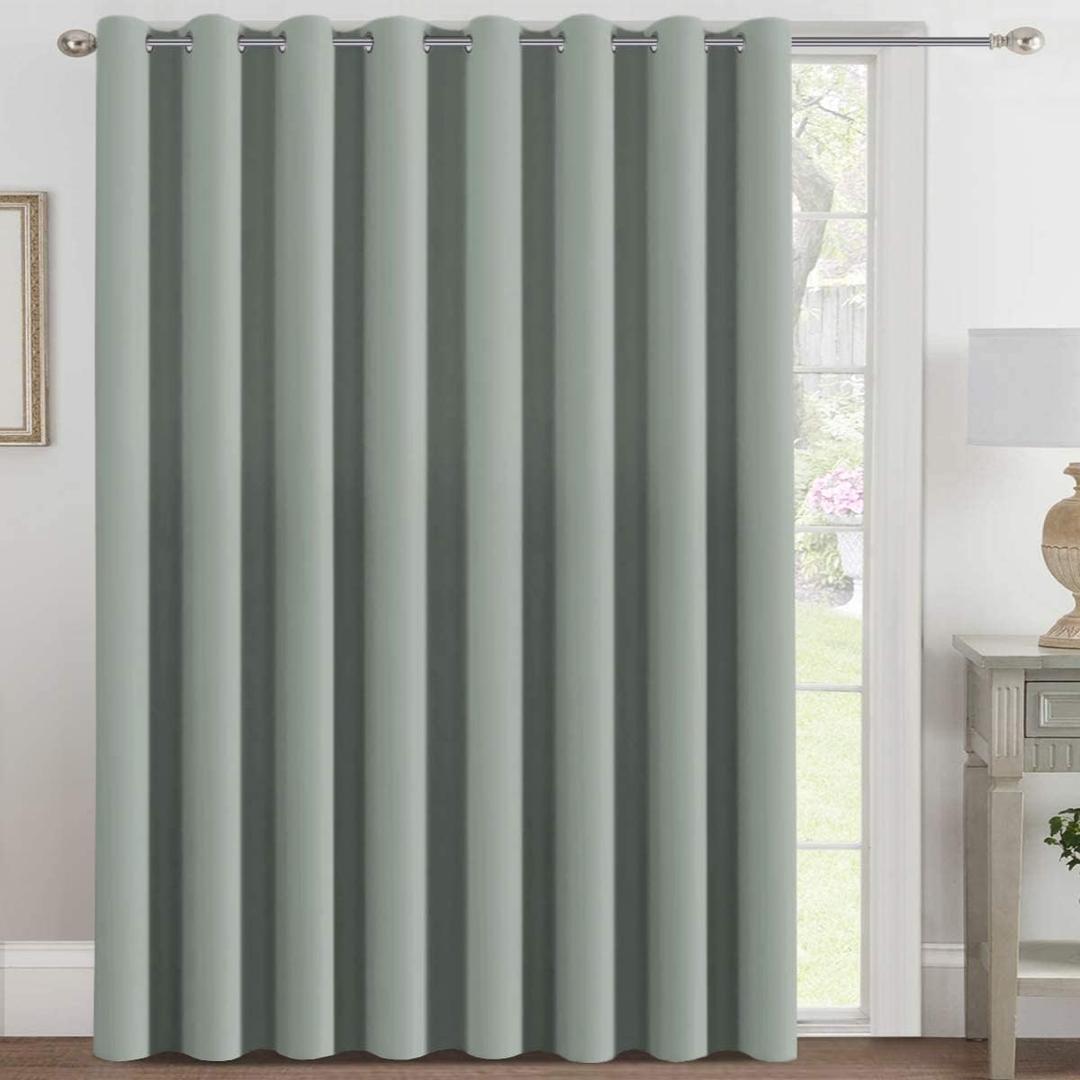 H.VERSAILTEX Blackout Patio Curtains 100 x 84 Inches for Sliding Door Extral Wide Blackout Curtain Panels Thermal Insulated Room Divider - Grommet Top, 7' Tall by 8.5' Wide - Light Sage