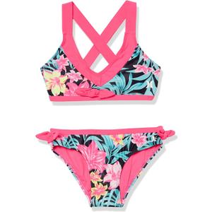 Hurley Girl's Bikini 2-Piece Swim Suit (Black/Pink), Size S (8-10YRS)
