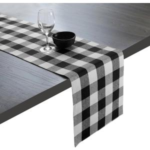 Native Fab Table Runner Buffalo Check Plaid 100% Cotton  Inches Kitchen Dining Table Decoration for Indoor Outdoor Farmhouse Home Party Decor - Black and White, Size 13x72in