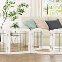 PAWLAND Freestanding Dog gate with Walk Through Door, Dog Gates for Doorways, The House, Stairs, 80" Wide Pet Puppy Safety Fence with Support Feet, 4 Panels, White