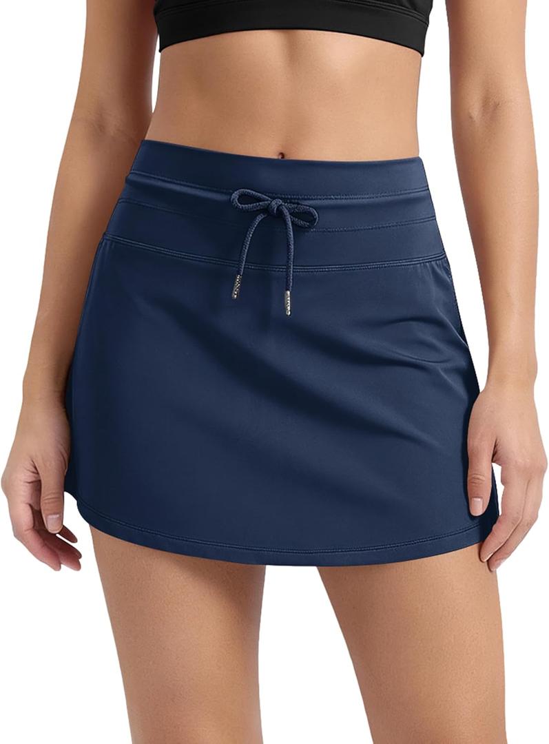 ODODOS Women's Drawstring Tie Skirts Built-in Shorts Athletic Golf Tennis Skorts with Ball Pocket (XS)