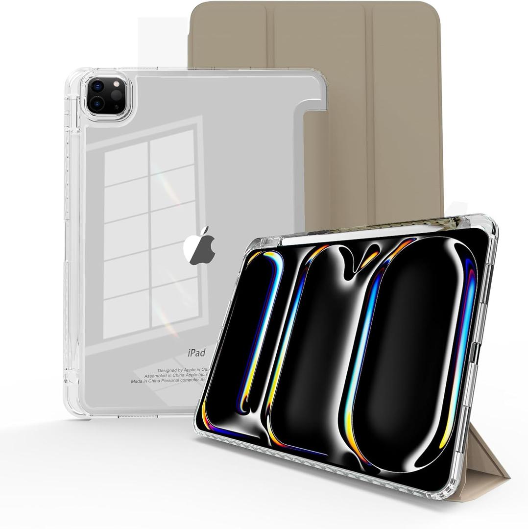 for iPad Pro 11 inch case M5/4 2025/2024,Case for iPad Pro 11 with Pencil HolderModel No.A2837,A3006, Slim Smart Cover with Clear Back Shell for 2024 iPad Pro11 Inch M4,Transparent Coffee