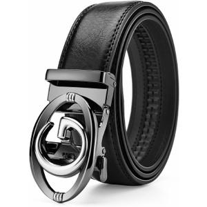 Mens Ratchet Belt Click Slide Black Leather Belt 1.38" Wide (Size 45 (Fits Pants Size 42-44))