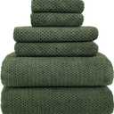 YTYC 29x59 Inch Bath Towels Set of 6 Large, Super Soft Absorbent Lint Free Microfiber Shower Towels for Bathroom 80% Polyester (Olive Green, 6 Piece)