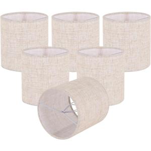 Chandelier Lamp Shades, Small Lamp Shades Clip-on Bulbs Only for Candelabra Bulbs, Beige Chandelier Shades 6 Pcs, Mini Lampshades for Chandeliers 5.1" X 5.1" X 5.3, Home Decor Fabric Linen Lampshade
