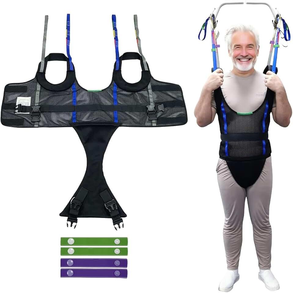 Patient Walking Sling for Ambulation Training,Comfort Padded Lift Walking Sling Standing Aids Suitable for Portable Support -SWL 550 Lbs (Black, Large)