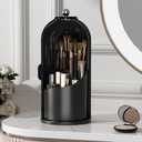 Makeup Brush Holder with Lid 360 Rotating Clear Dustproof Make Up Organizers for Vanity Bathroom Countertop, All Black