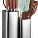 RedCall Kitchen Knife Holder,Stainless Steel Universal Knife Block Without Knives for Countertop,Modern Knife Utensil Holder for Counter,Edge-Protect Knife Storage Organizer (Stainless Steel (Silver))
