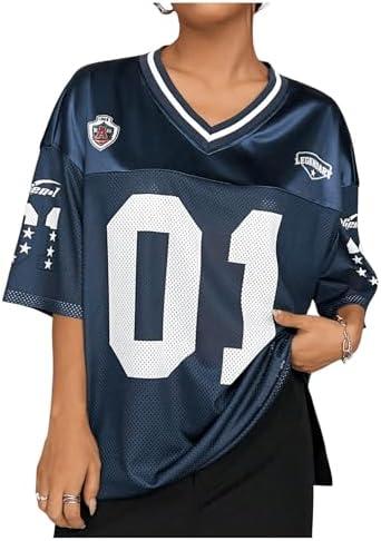 Floerns Women's Camo Print Team Sports T Shirts V Neck Basketball Jersey Tee Shirts, Size -L