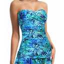 Holipick Women's Green Leaves Floral Tummy Control One Piece Swim Dress Strapless Swimsuit Bandeau Skirted Bathing Suits XL