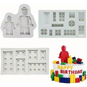 Guratapa 3pcs Building Bricks Robots Silicone Molds for DIY Fondant Candy Making Tools Chocolate Mold Desserts Ice Cube Gum Clay Biscuit Plaster Resin Cupcake Topper Cake Border Decor Moulds