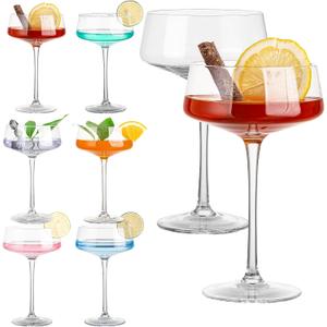 Crystal Martini Glasses Set of 6, 11 oz Coupe Glasses, Classic Cocktail Glasses, Elegant Hand Blown Crystal Manhattan Goblet for Bar, Martini, Cosmopolitan, Gimlet