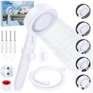 RV Shower Head with Hose, 5+1 Mode High Pressure Shower Head Replacement with On/Off Switch, Water Saving Motorhome Shower Head, Shower Head for RV/Campervan, Caravan (White)
