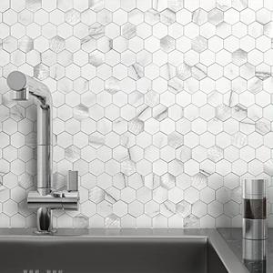MOFIT Hexagon Peel and Stick Backsplash Tiles Kitchen,Self-Adhesive Metal and Marble Honeycomb Peel and Stick Wall Tiles Sticker Mosaic Heat Resistant(White Silver,10sheets)