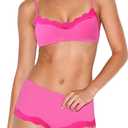 Starrylion Women 2 Piece Lace Lingerie Set Pullover Removable Padded Bralette Sexy Boyshort Panties PJ Set (Hot Pink) XS