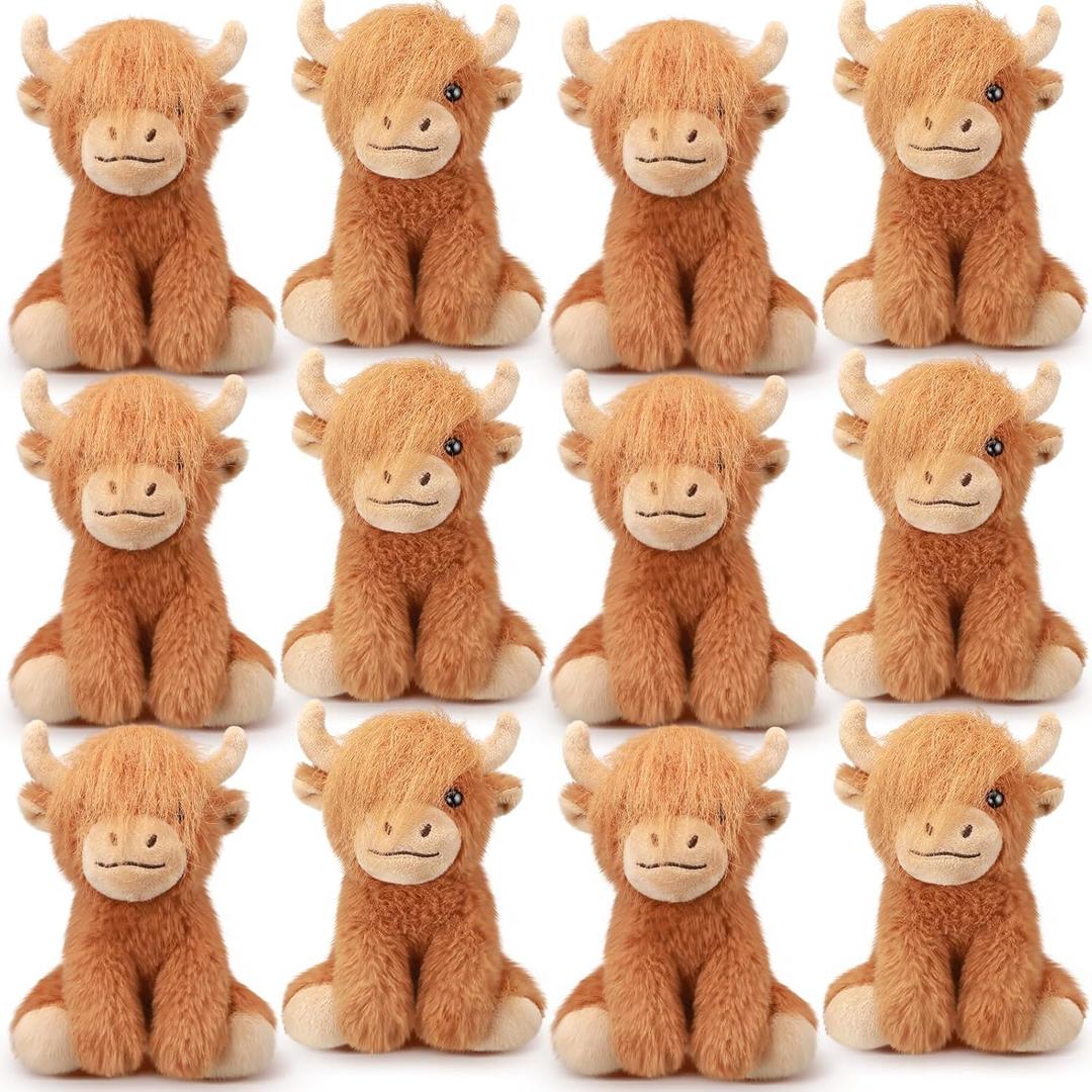 Blueweenly 12 Pcs Stuffed Animal Stuffed Plush Toys 6 inch Realistic Soft Decor Doll for Stress Relief Boys Girls Birthday Favors Gifts Forest Party Decor (Highland Cows)