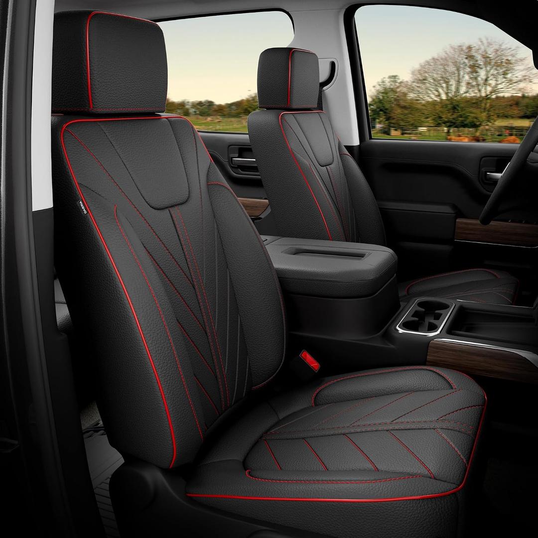 FREESOO Custom Seat Cover for Chevy Silverado 2019-2026 Black Red