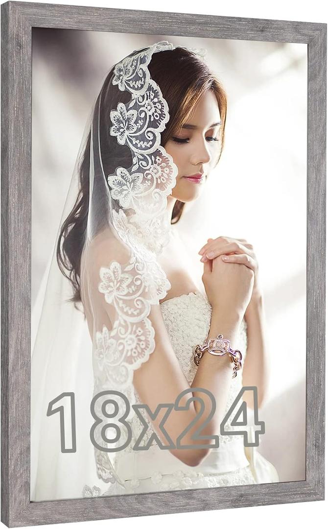 18 x 24 Frame Rustic Grey, 18 by 24inch Poster Frame Distressed Gray, Large Retro Natural 24x18 Gallery Family Concert Portrait Picture Photo Frame, Anniversary Wedding Thank you Christmas Gift