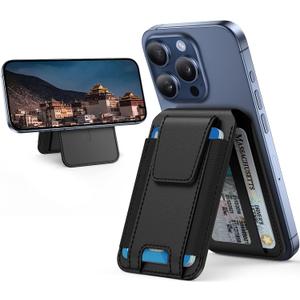 Miracase Magnetic Wallet for Men/ Women, Adjustable Stand & Safety Flap, Compatible with MagSafe Wallet, 3 Slots, 6-8 Card Holder for iPhone 17/ 16/ 15/ 14/ 13/ 12 Series, RFID Blocking, Black