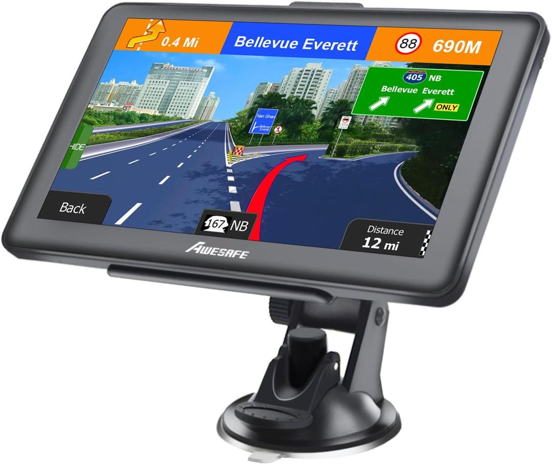GPS Navigator for Car, Latest 2025 Map 7 Inch Touch Screen, Real Voice Spoken Turn-by-Turn Direction Reminding Navigation System for Cars, Vehicle GPS with Speed and Red Light Warning