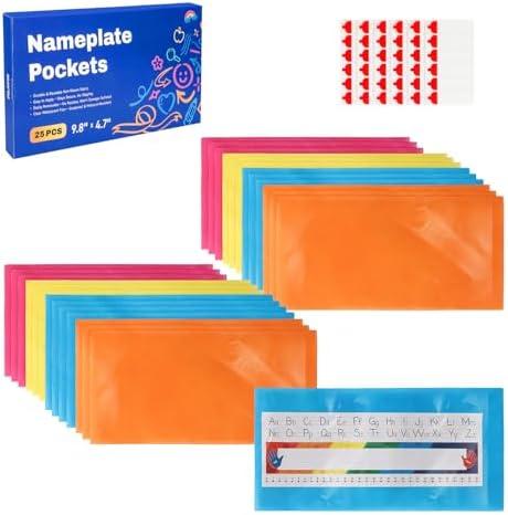 Nameplate Pocket, Name Tag Pockets for Desks, 9.8''x 4.7''/13.8"x42.7" Non-Woven Fabric Adhesive Clear Nametag Sleeves Covers for Student Desks, Classroom Suppliers (50 PCS)