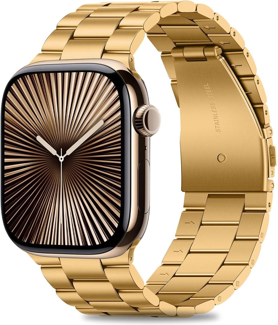 HITZEE Compatible with Apple Watch Band 42/41/40/38mm Business Stainless Steel Metal Strap Men Women Link Bands Compatible for Apple Watch SE Series 10 9 8 7 6 5 4, 38/40/41/42mm Gold