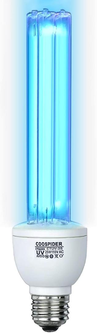 25 Watts UVC Light Bulb Ozone Free, UV Light for Bedroom/Bathroom/Closet/Kitchen, 253.7nm Wavelength Covers up to 400sq.ft, E26 110V CTUV-25