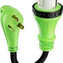 RV Adapter Plug 30 Amp to 50 Amp Cord with Locking Connector, NEMA TT-30P Male to SS2-50R Female, STW, 10AWG, Heavy Duty Electrical Power Cord, 125 Volts 3750 Watts, 1FT, Green