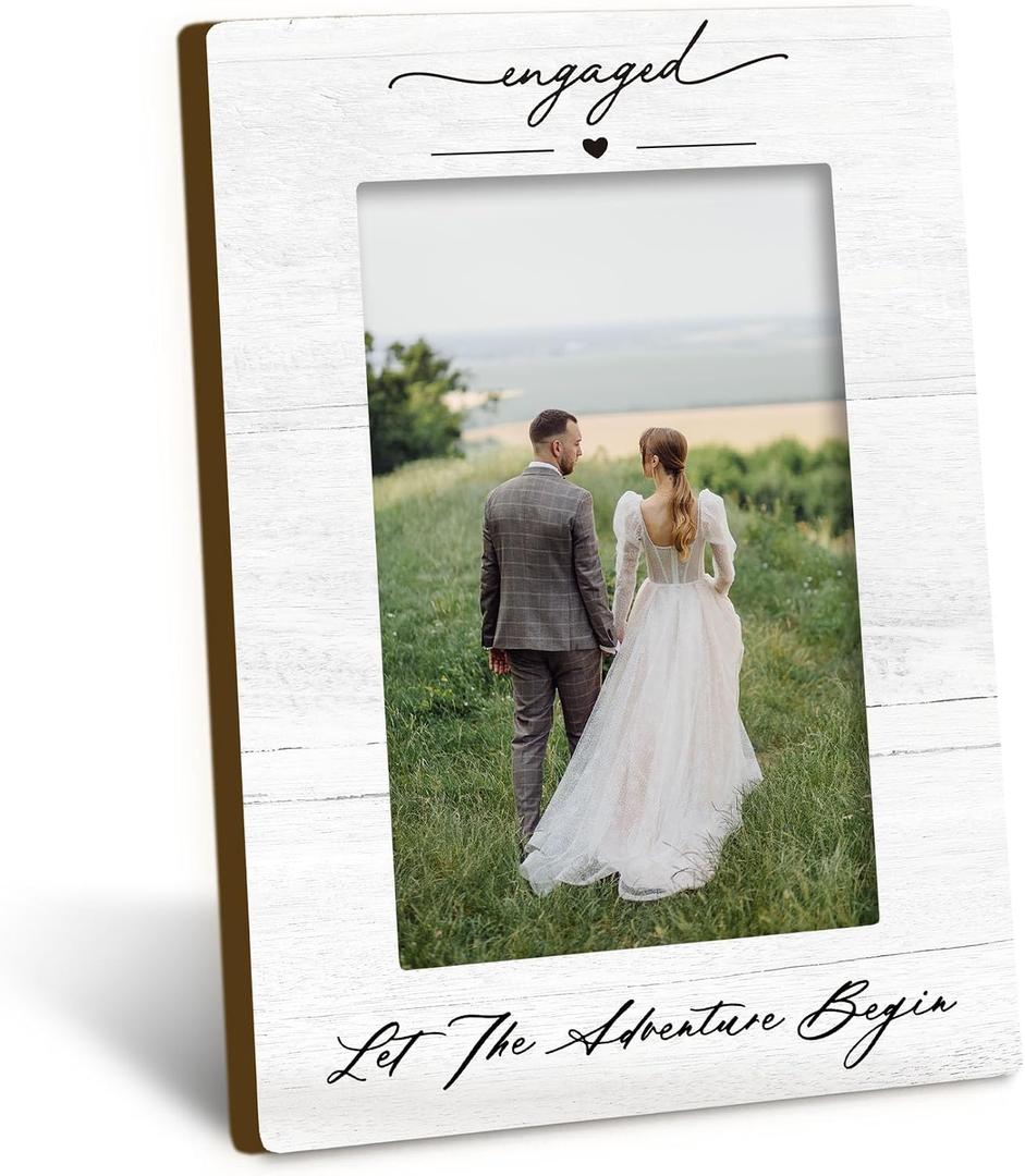 Engagement Couples Newlyweds Picture Frame 4x6, Engagement Gifts for Couples, Just Engaged Gift, Wedding Gifts for Newlyweds Bride Groom, Engaged Couple Picture Photo Frames for Desk Shelf Decor