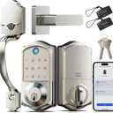 Veise VE017-H Fingerprint Smart Front Door Lock Set, App Control, Keyless Entry Deadbolt with Handle, Smart Deadbolt, Emergency Power Port, Touchscreen Keypad, Auto Lock, Easy Install, Satin Nickel