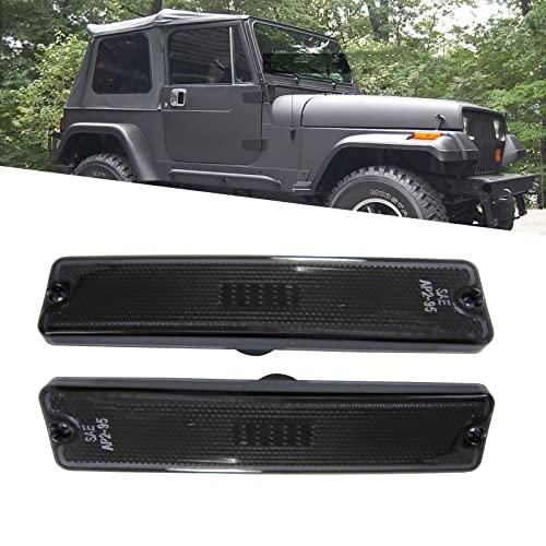 KYYET Compatible with 1987-1995 Jeep Wrangler YJ Driver Passenger Side Marker Light Lens Reflector Replace for CH2550105 56001424 ;(Smoke Lens)